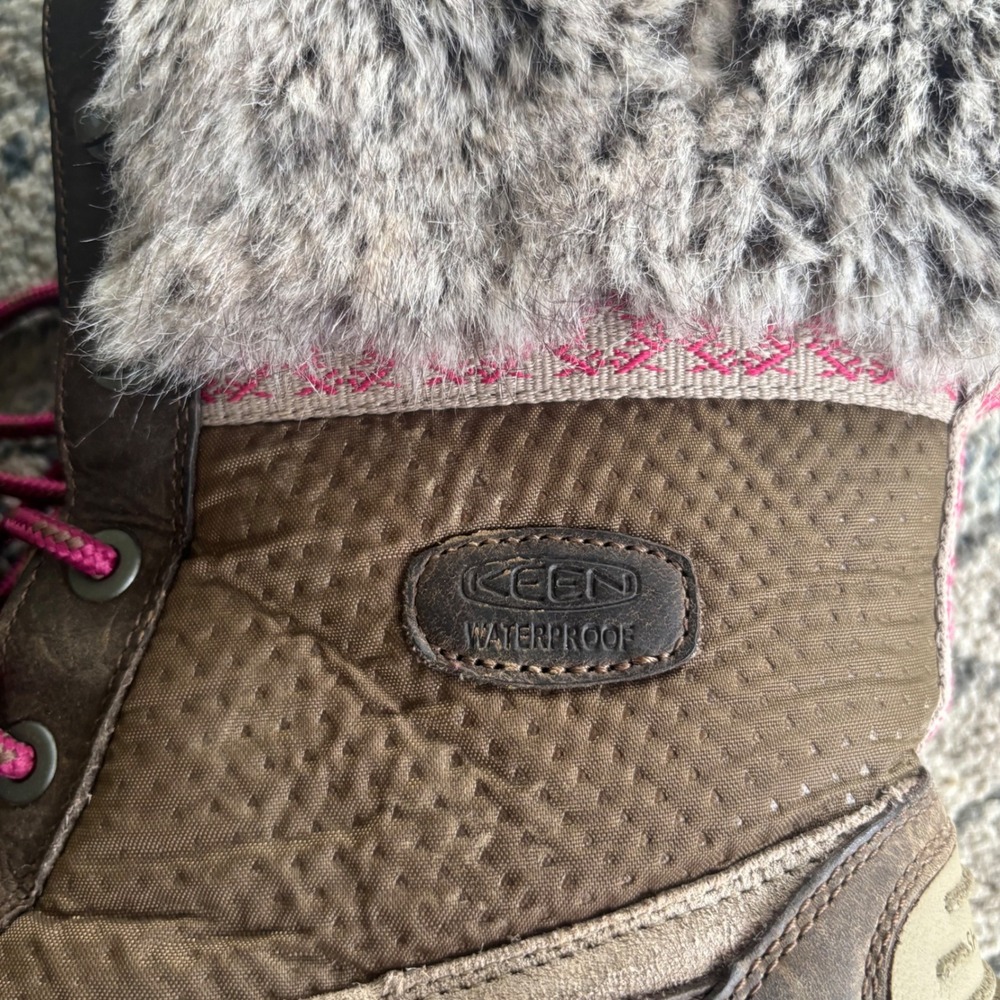 Keen Waterproof Winter Boots Brown Leather Faux Fur Insulated Women's 10 - Picture 3 of 9